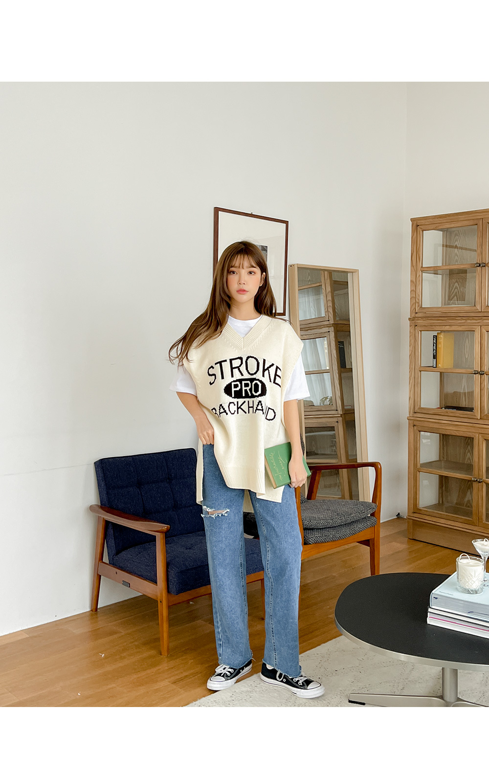 [엘듀 루즈핏 레터링 니트 조끼 53085] 공구우먼